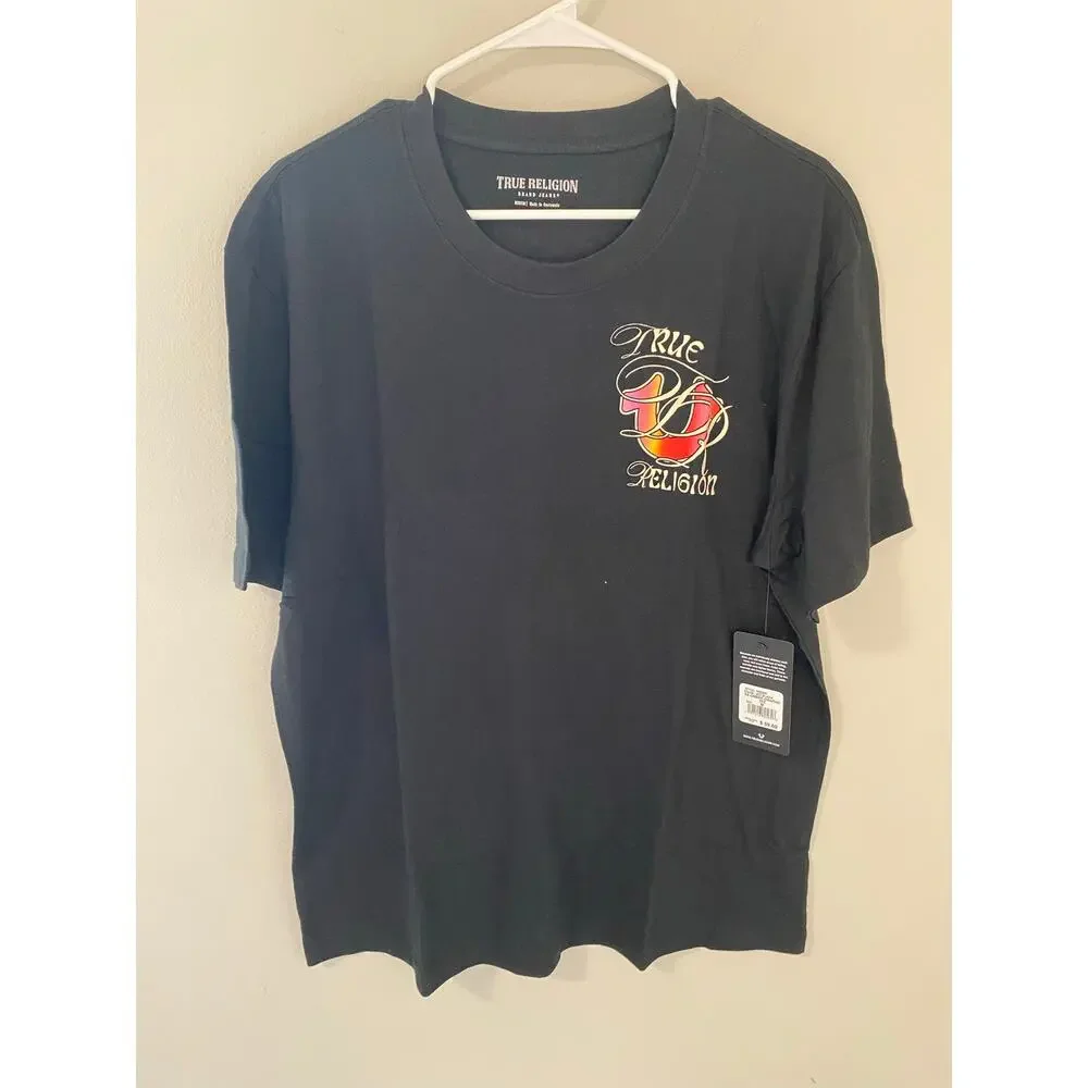 True Religion Ombre Logo Graphic Tee Black Short Sleeve Medium NWT